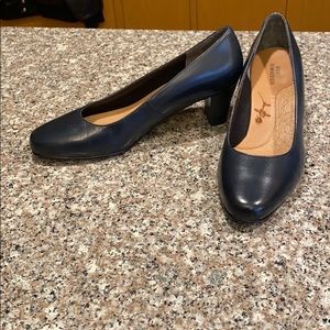 Dark navy leather kitten heels by Ross Hommerson